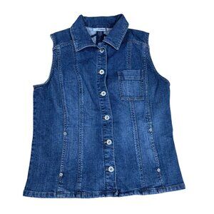 Chicos Platinum Denim Jeans Vest Size 1 ( medium )